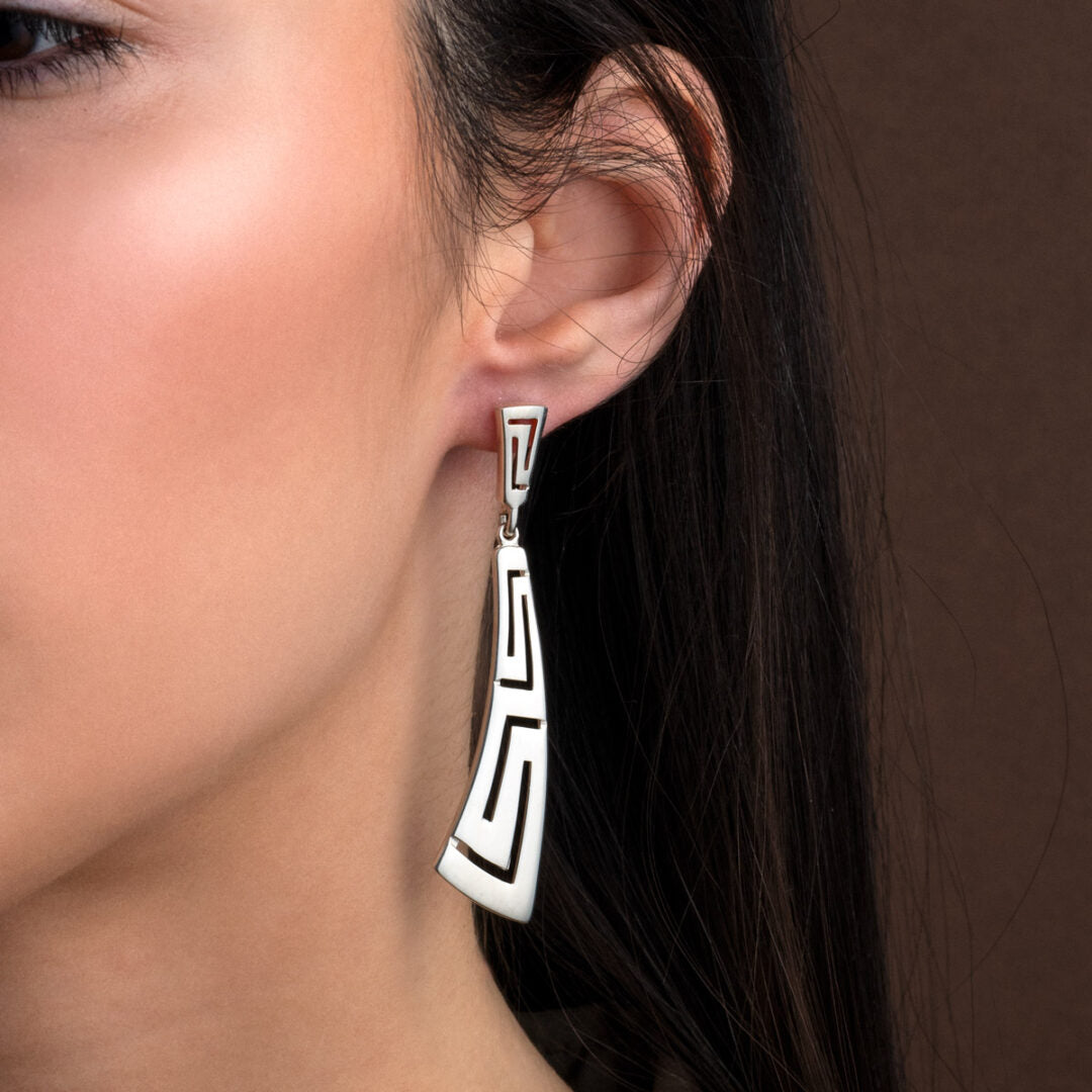 Meander Bend Drop Earrings - Sterling Silver 925