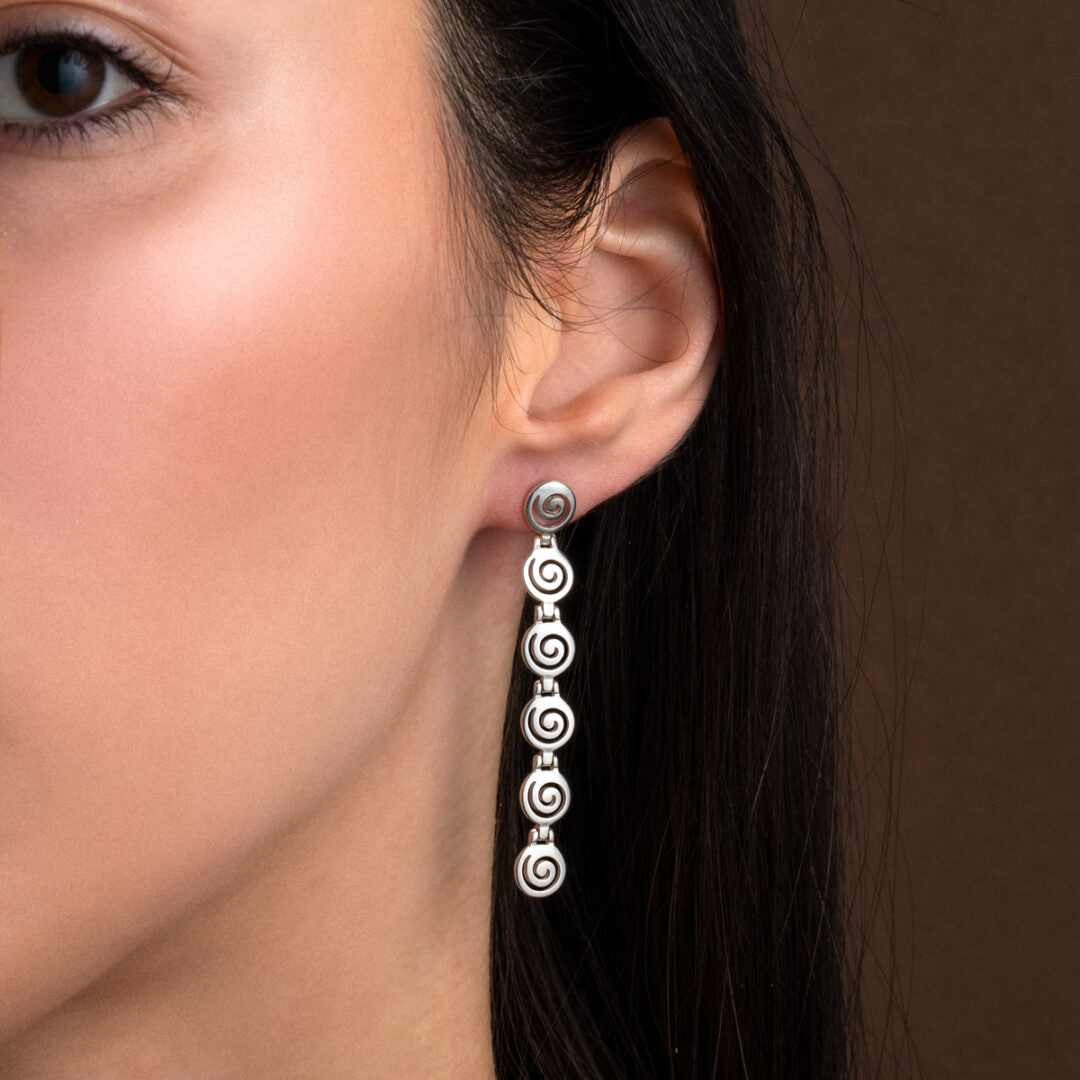 Spiral Dangling Drop Earrings - Sterling Silver 925