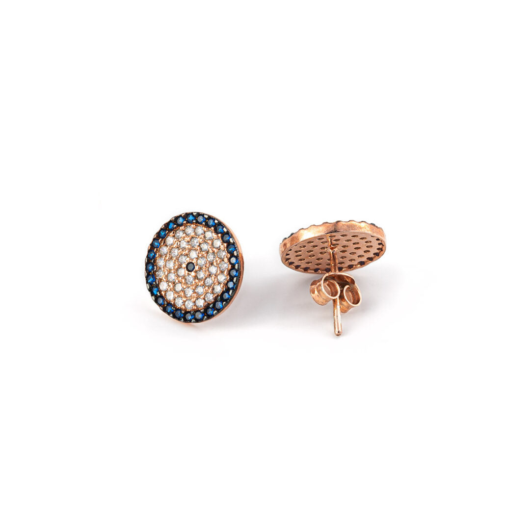 Silver Rose Gold Plated Stud Eye Zircon Earrings