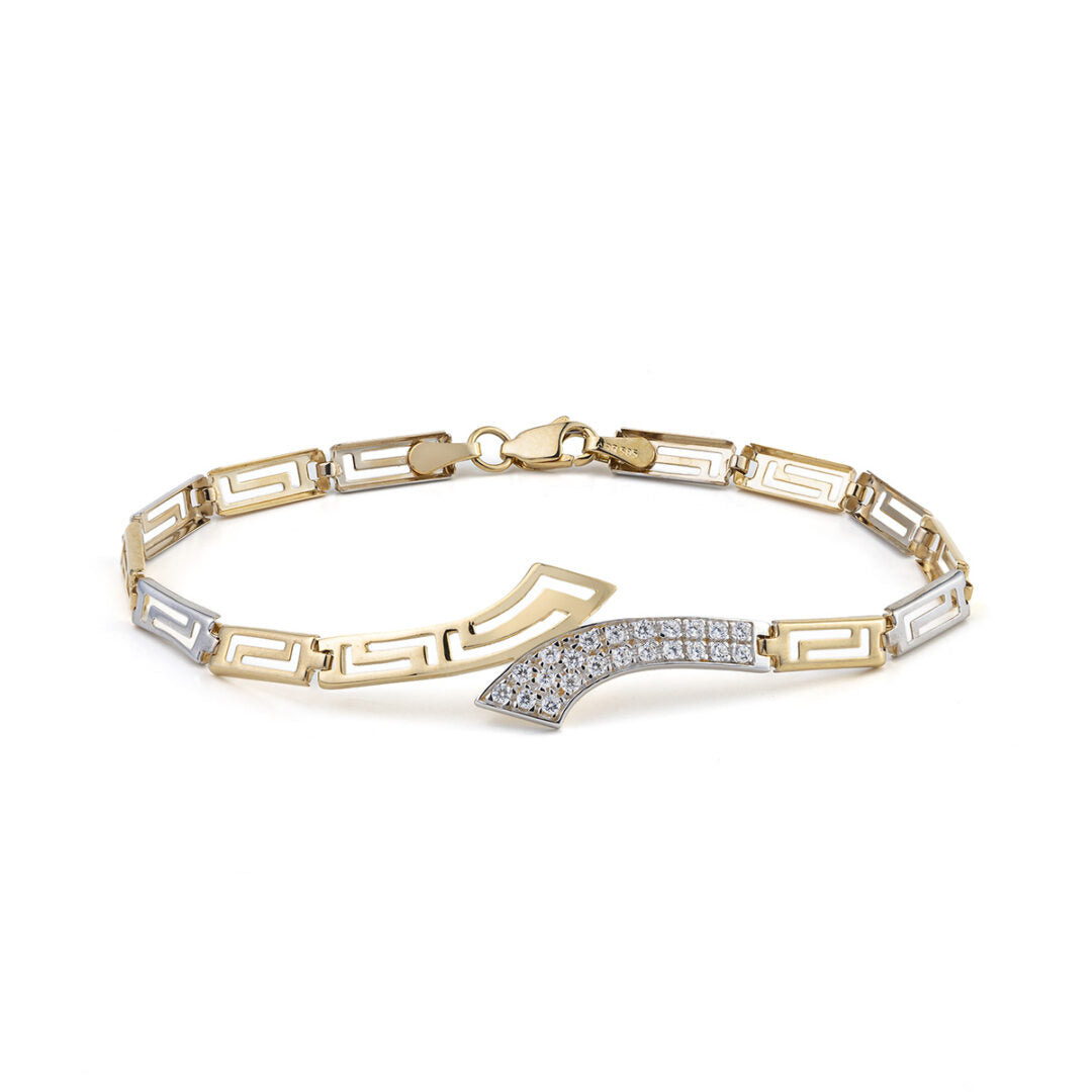 14K Yellow Gold Greek key Graduated Bracelet