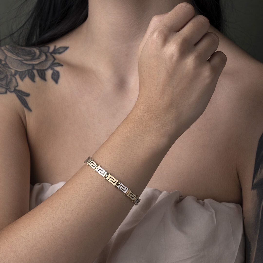Two Tone Greek Key Bracelet - 14K Gold