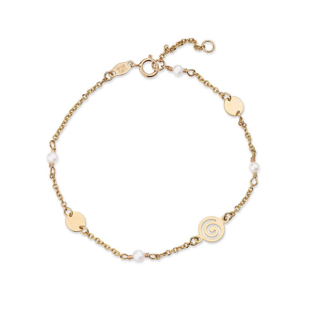Spiral Gold Chain Bracelet with Pearls - 14k Gold