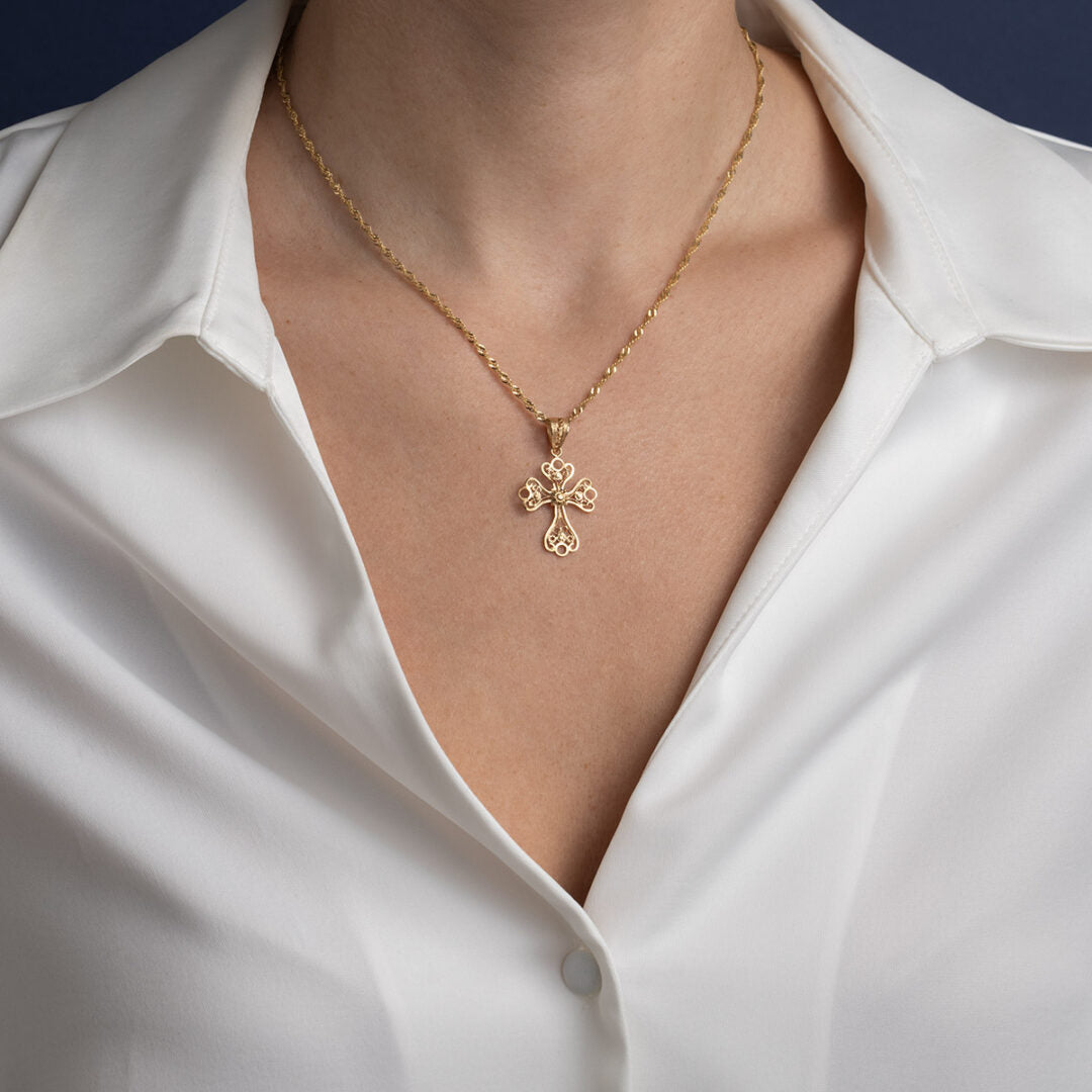 Byzantine Filigree Cross in 14K Gold