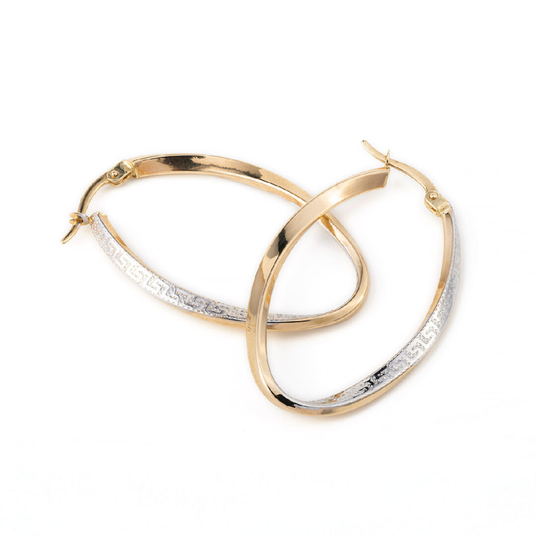14k Gold Meander Oval Hoop Earrings