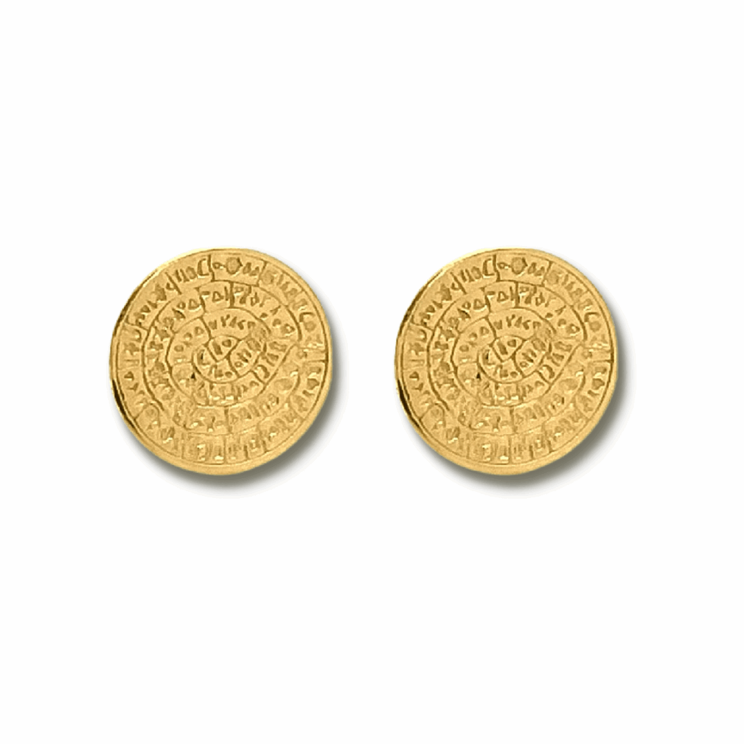 14K Gold Phaistos Disk Stud Earrings