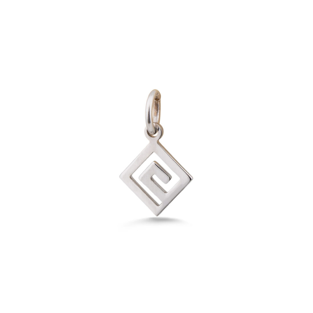 Greek Key Meander Pendant - 14K White Gold