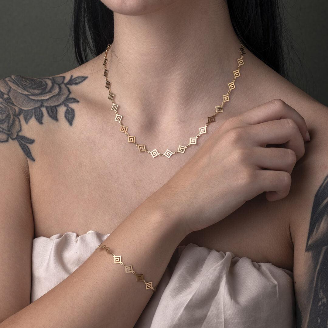 Greek Key Necklace - 14K Gold