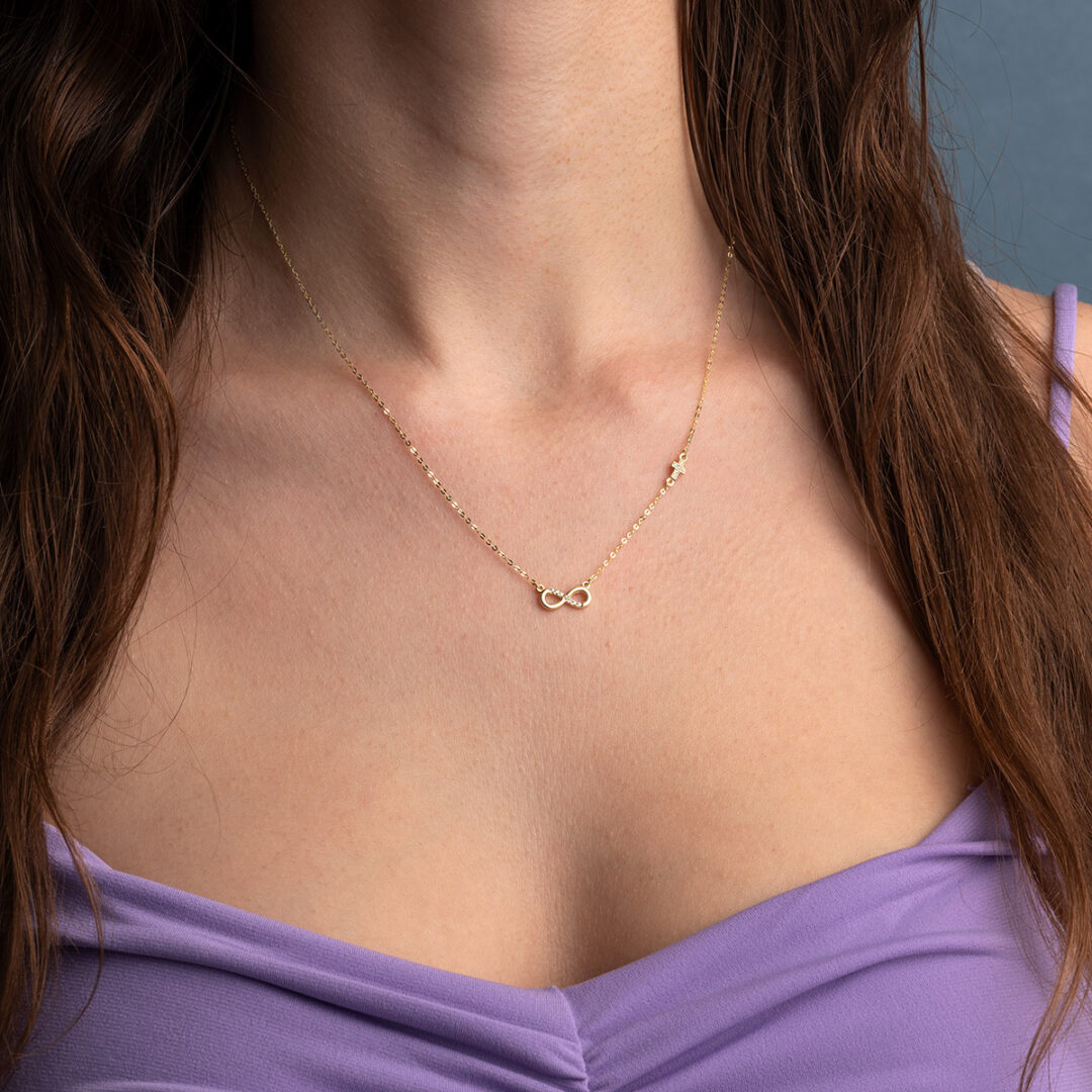 Infinity Necklace with Cross - 14k Gold