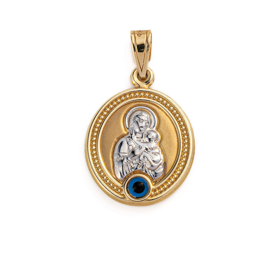 Virgin Mary and Jesus Pendant - 14K Gold