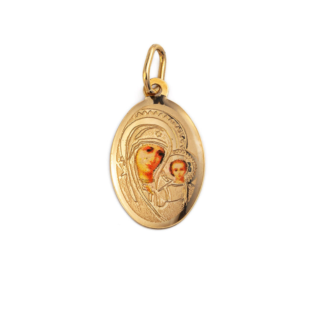 Virgin Mary and Jesus Pendant - 14K Gold