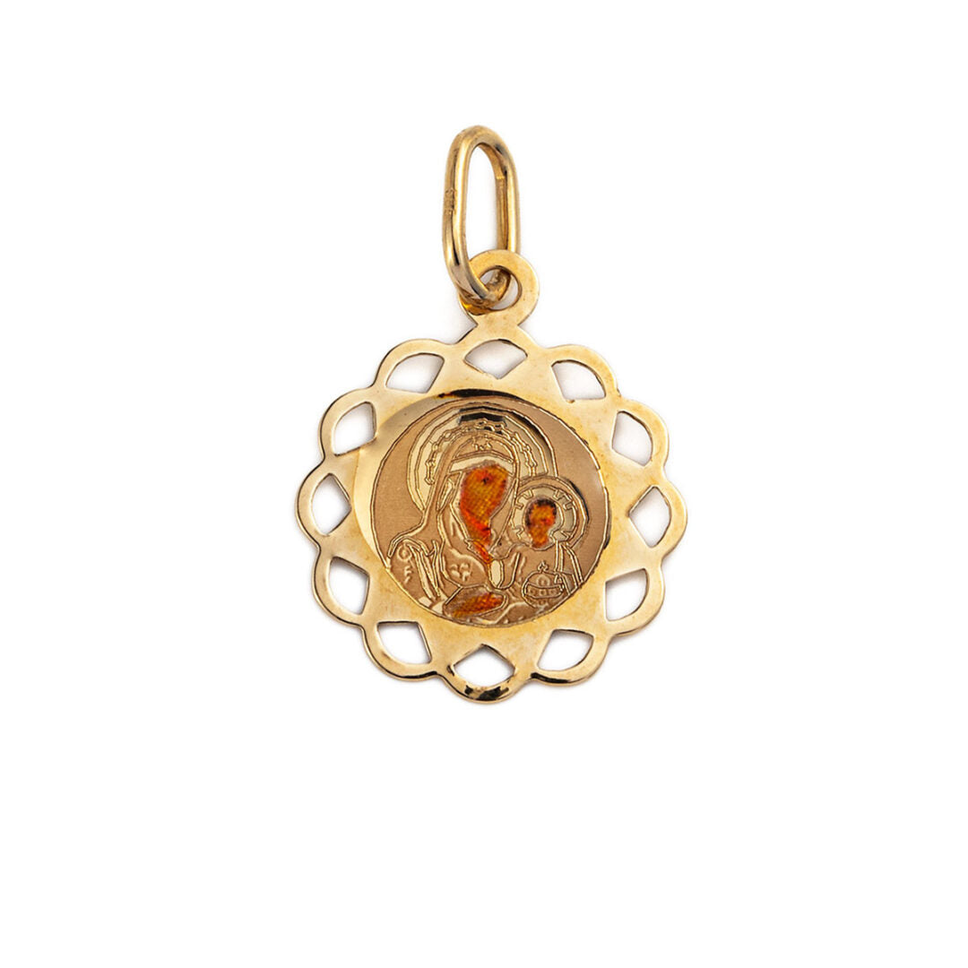 Virgin Mary and Jesus Pendant - 14K Gold