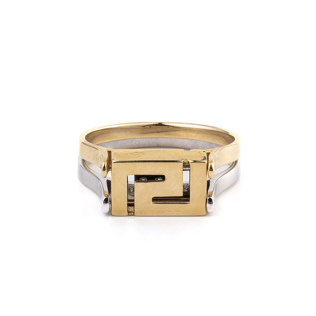 Double Face Greek key Ring with Zircon - 14K Gold
