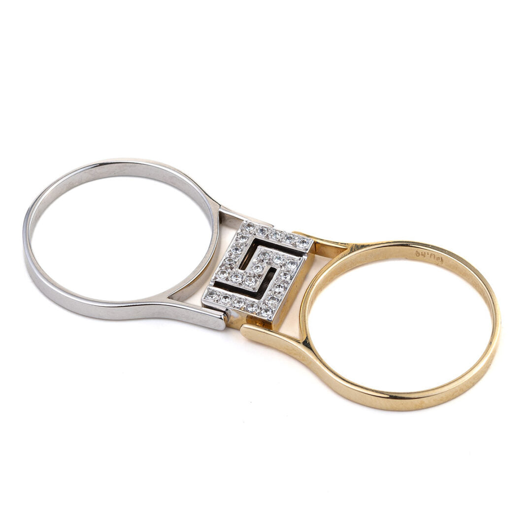 Double Face Greek key Ring with Zircon - 14K Gold