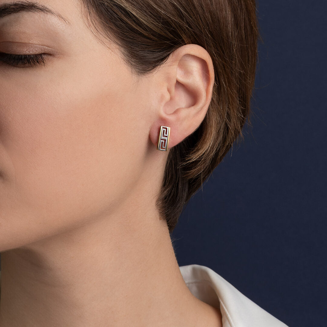 Meander Stud Earrings – 14K Solid Yellow Gold