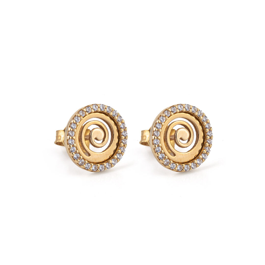 Spiral Stud Earrings – 14K Solid Yellow Gold