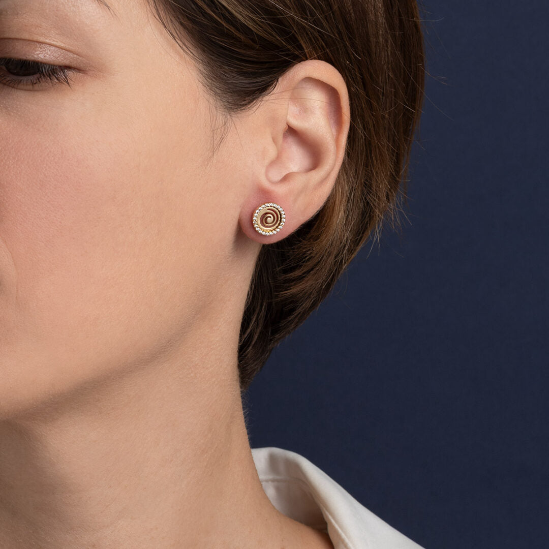 Spiral Stud Earrings – 14K Solid Yellow Gold