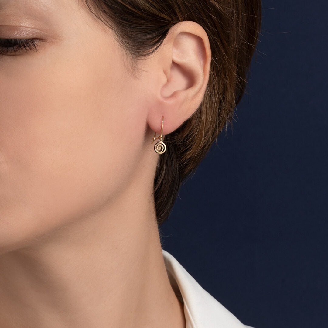 Spiral Dangle Earrings – 14K Solid Yellow Gold