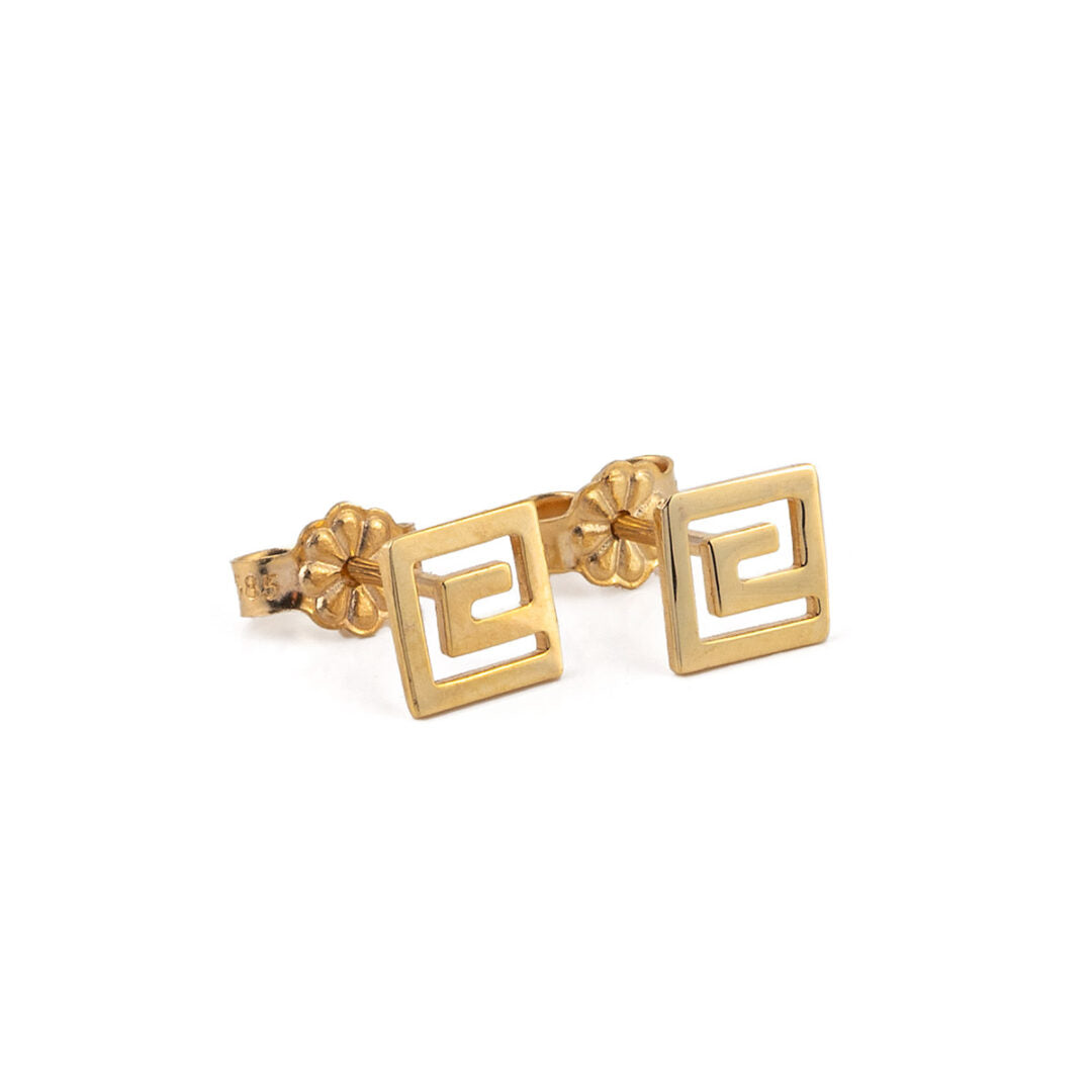 Greek Key Stud Earrings – 14K Yellow Gold