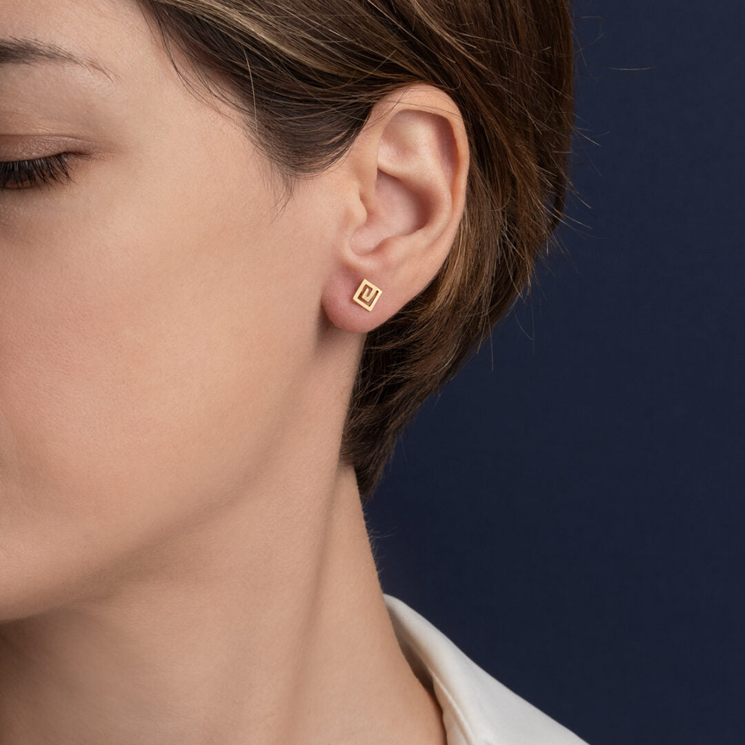 Greek Key Stud Earrings – 14K Yellow Gold