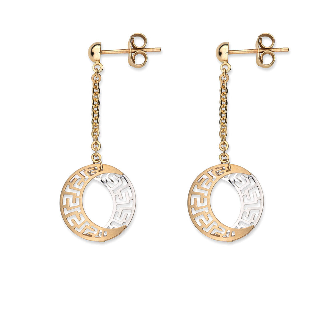 Greek Key Gold Dangle Earrings - 14k