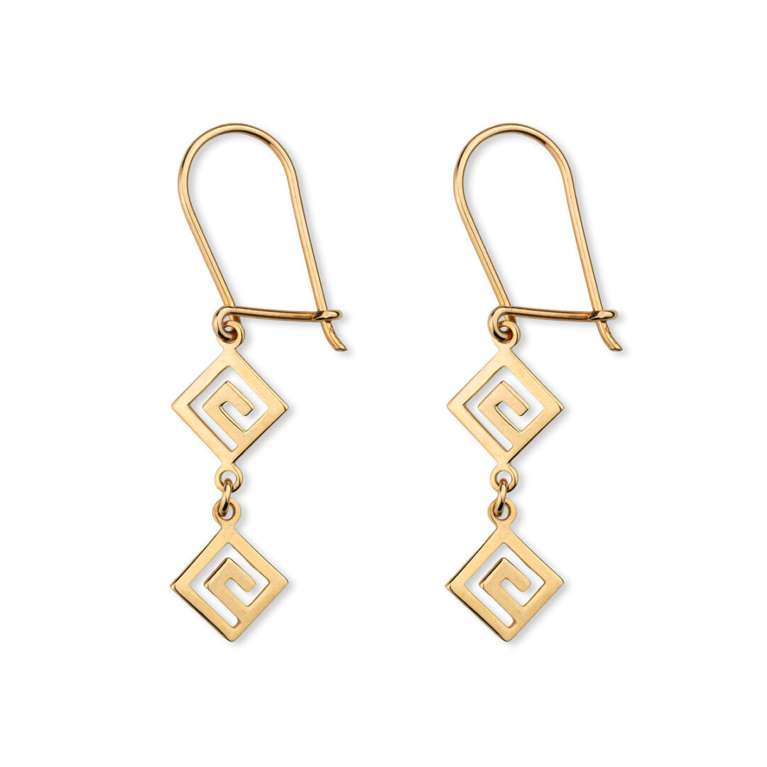 Greek Key Gold Earrings - 14k