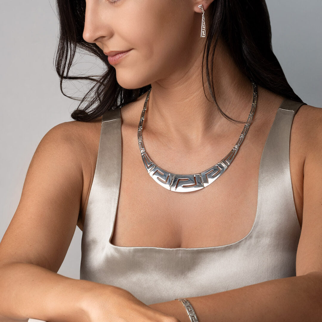 Meander Drop Earrings - Sterling Silver 925