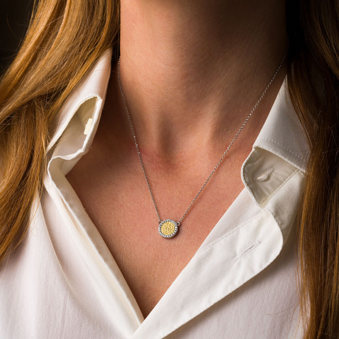 Phaistos Disc Zircon Necklace - 925 Sterling Silver Gold Plated