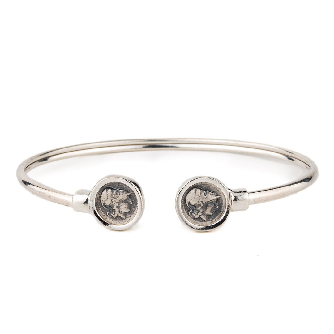 Goddess Athena Coin Cuff Bracelet – 925 Sterling Silver