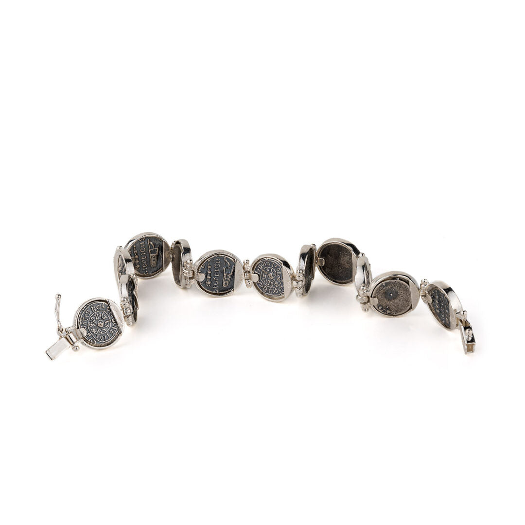 Ancient Greek Coin Link Bracelet – 925 Sterling Silver and Gold Plated