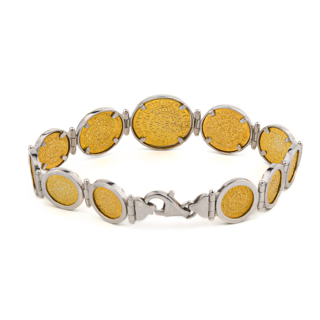 Phaistos Disc Link Bracelet - 925 Sterling Silver and Gold Plated