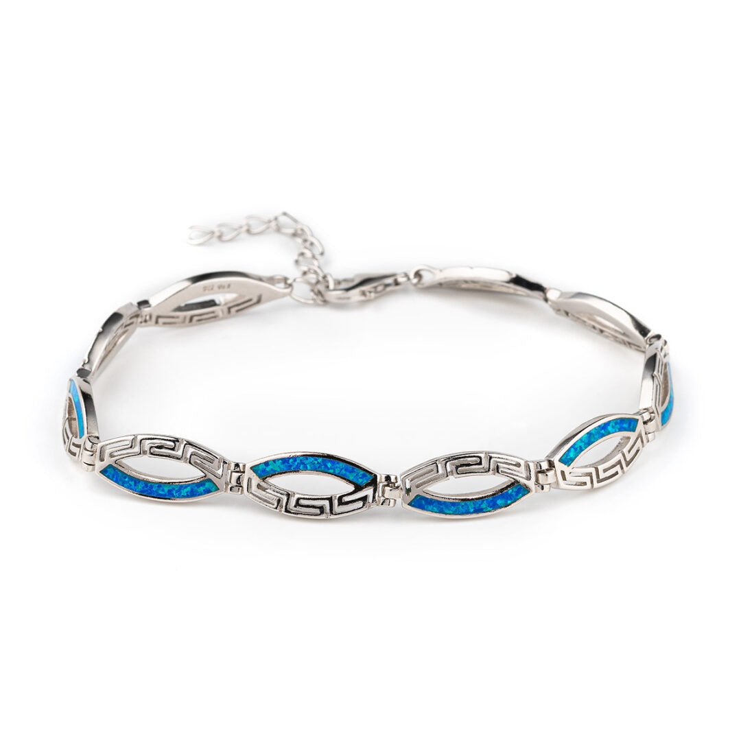Wave Meander Bracelet with White Opal in 925 Sterling Silver Gold Plated