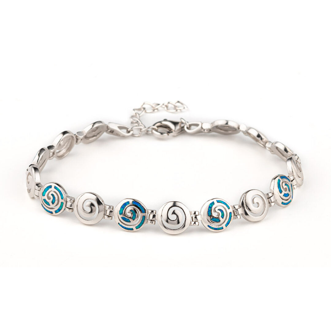 Spiral Blue Opal Link Bracelet - 925 Sterling Silver