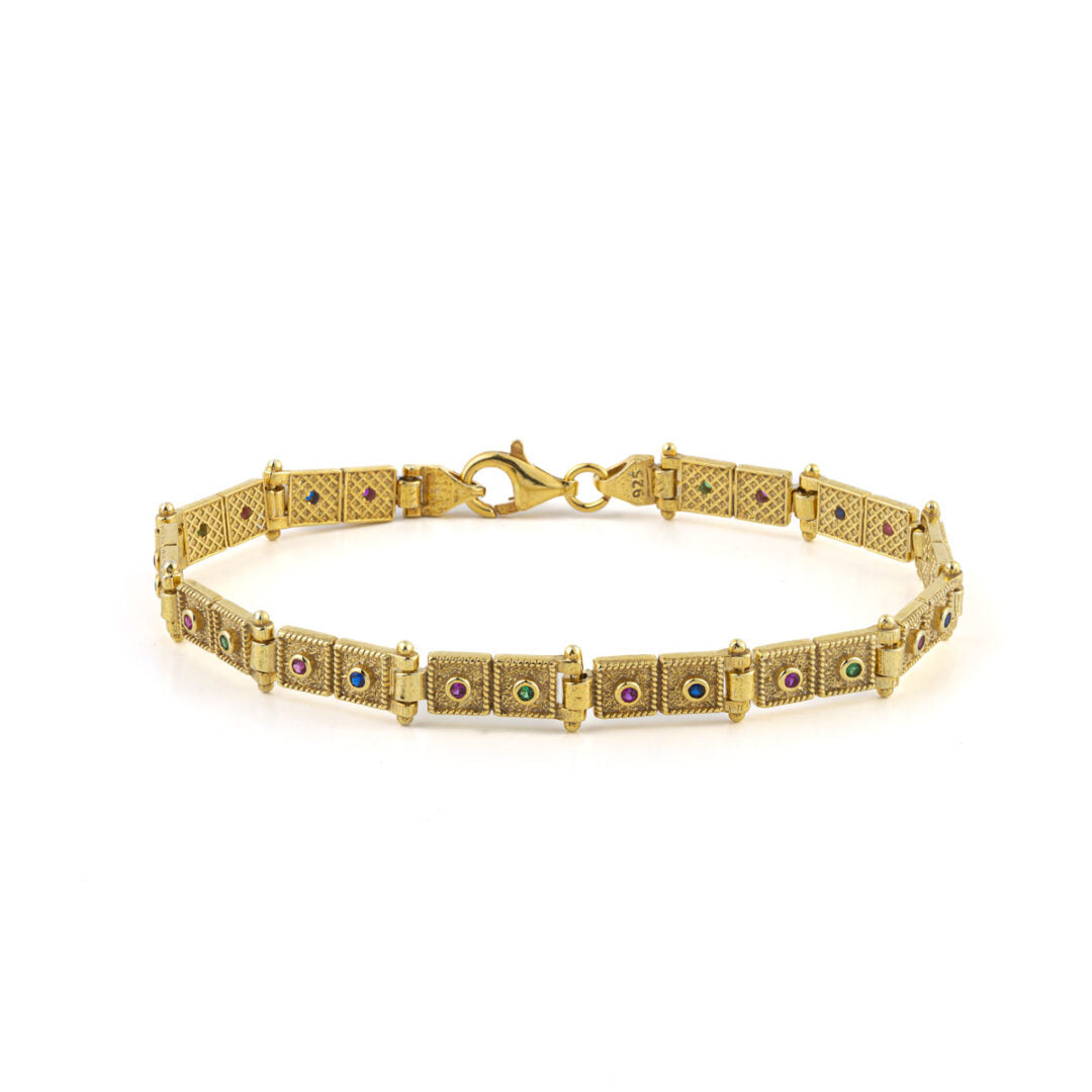 Byzantine Bracelet with Zircon - Sterling Silver & Gold Plated