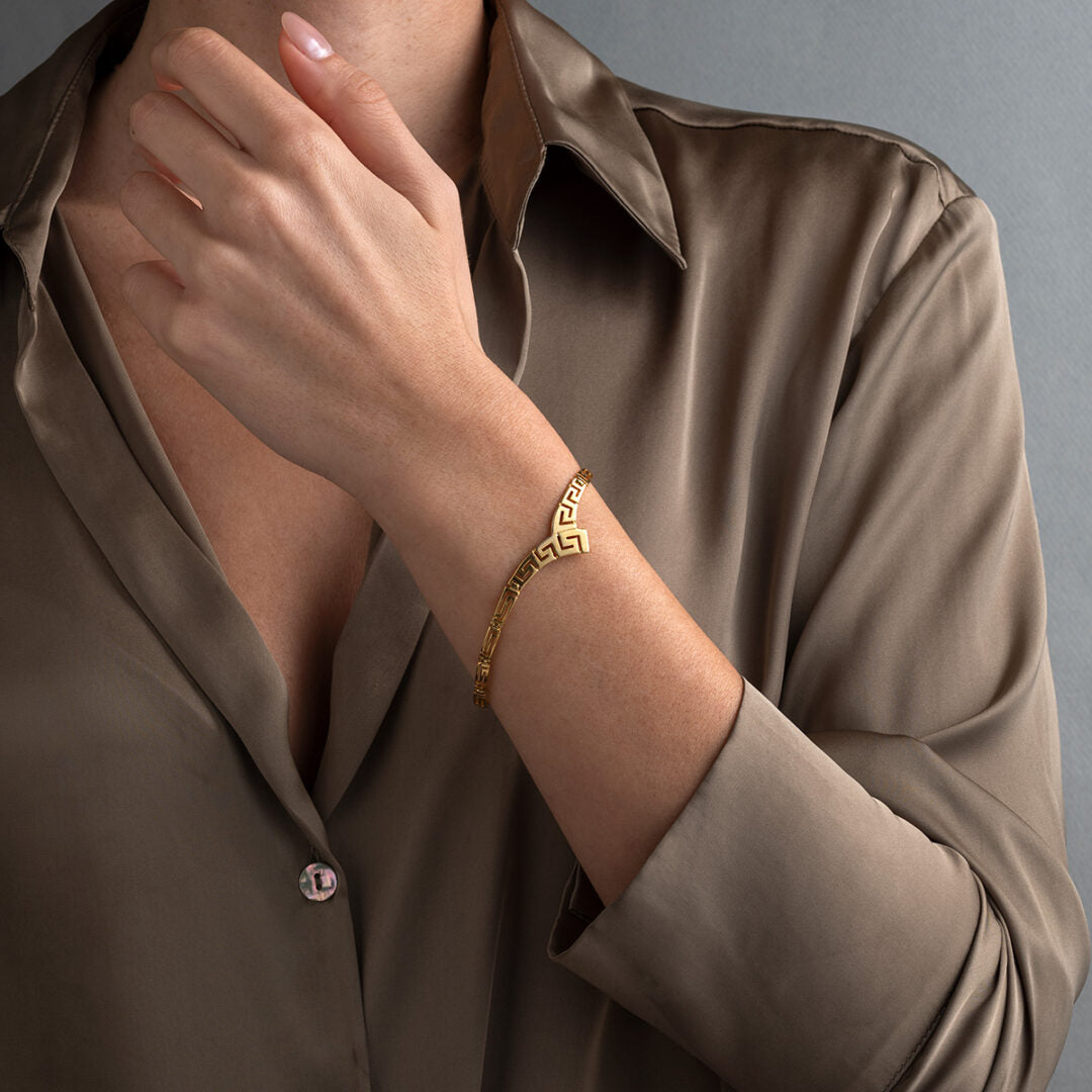 Greek Meander Link Bracelet - 925 Sterling Silver Gold Plated