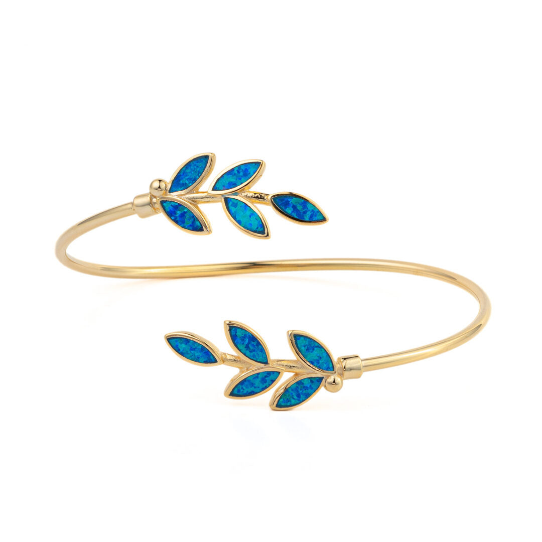 Opal Leaf Bracelet - 925 Sterling Silver and Gold Plated — Blue