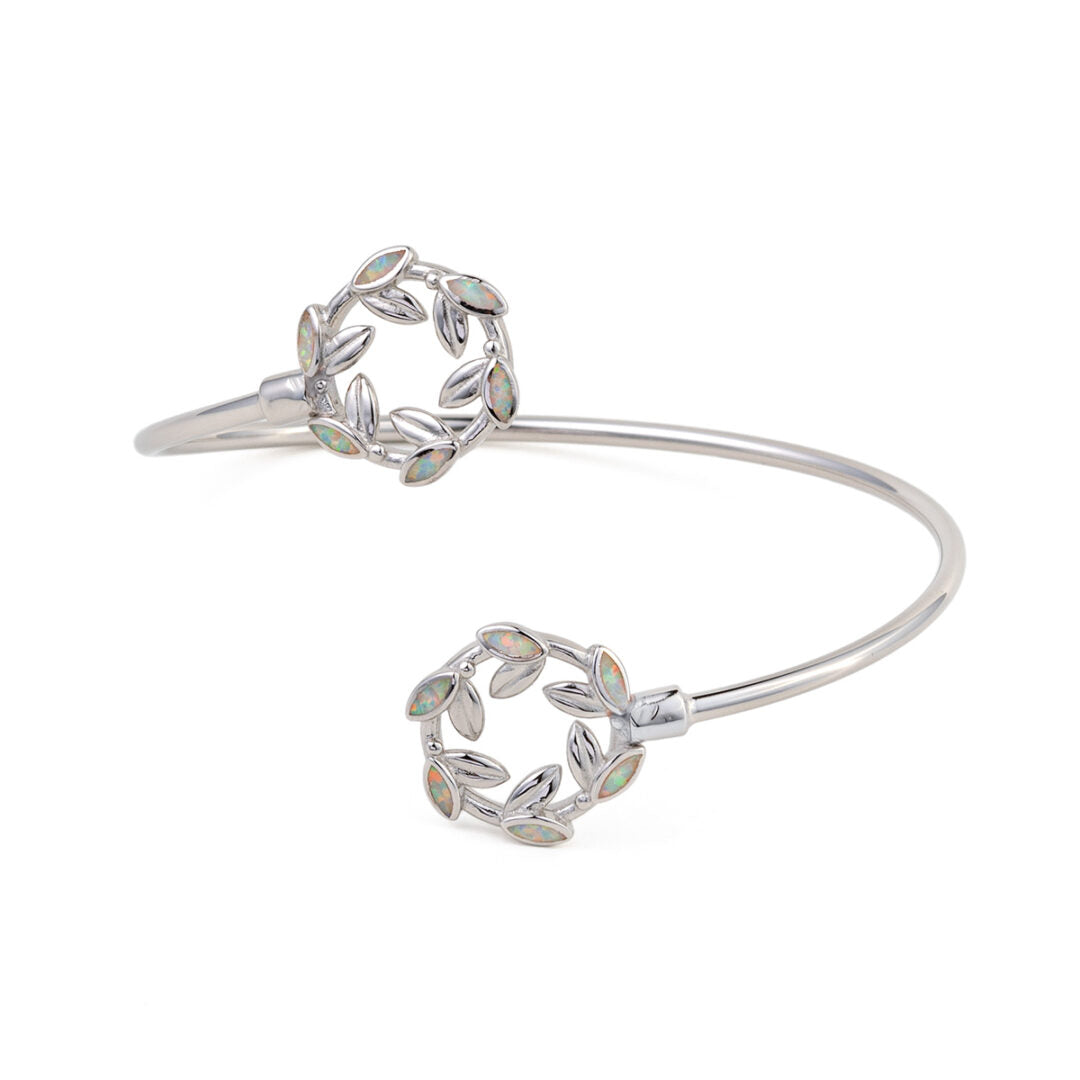 Opal Olive Wreath Bracelet - 925 Sterling Silver — White
