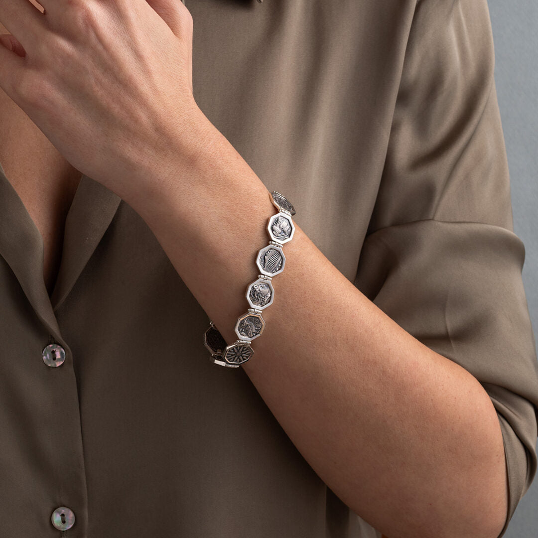 Sterling Silver 925 Ancient Greek Coins Bracelet