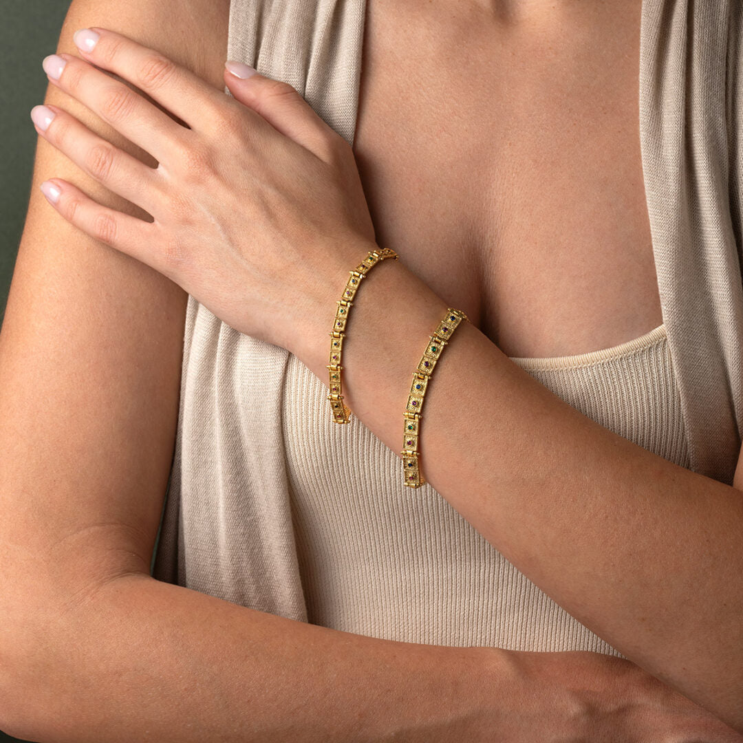 Byzantine Bracelet with Zircon - Sterling Silver & Gold Plated