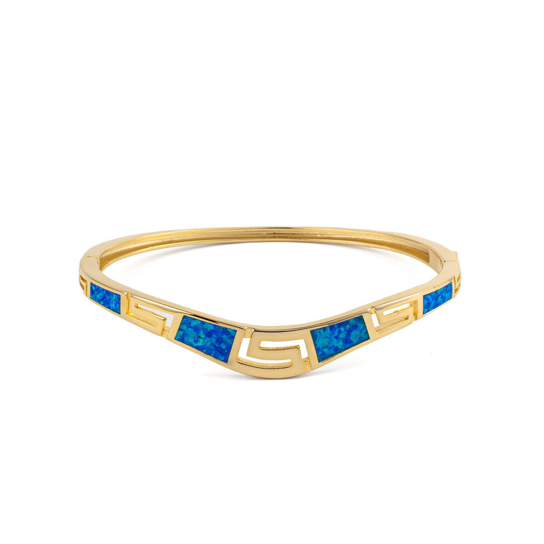 Meander Opal Bangle Bracelet - 925 Sterling Silver