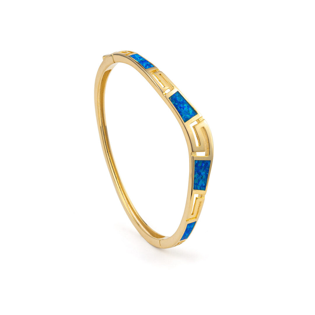 Meander Opal Bangle Bracelet - 925 Sterling Silver