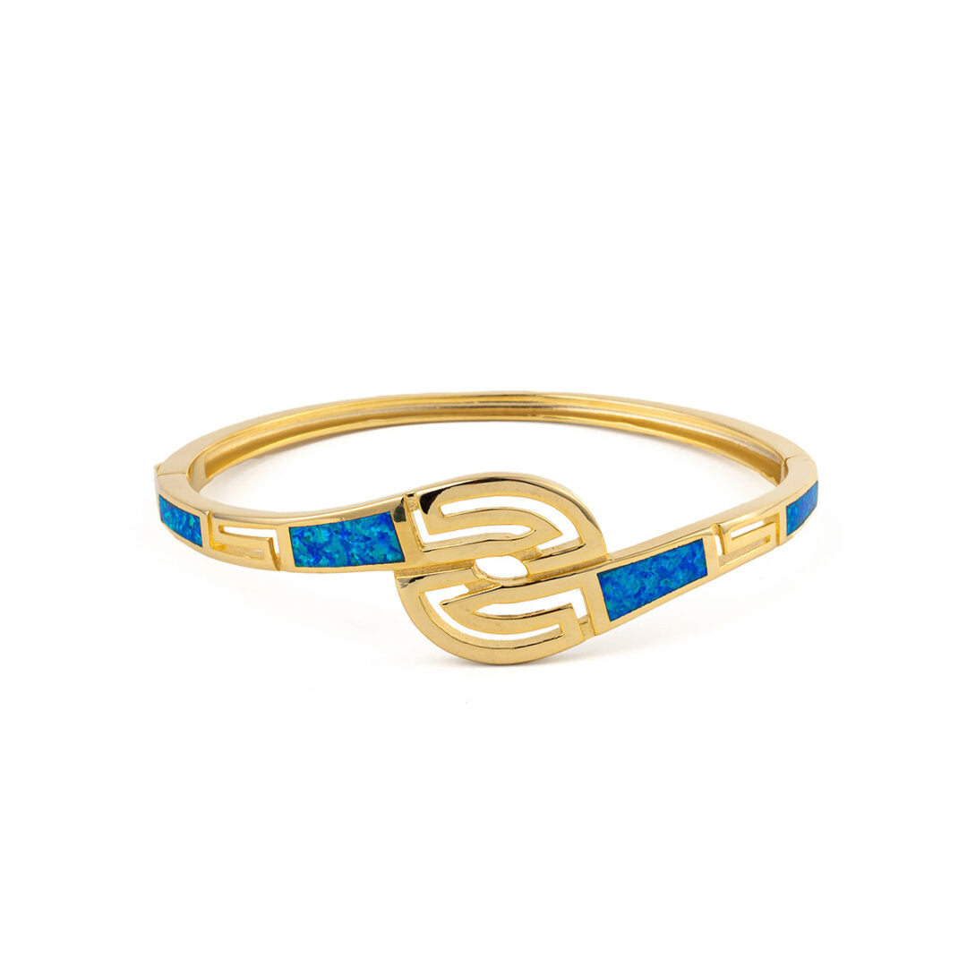 Double Meander Opal Bangle Bracelet - 925 Sterling Silver