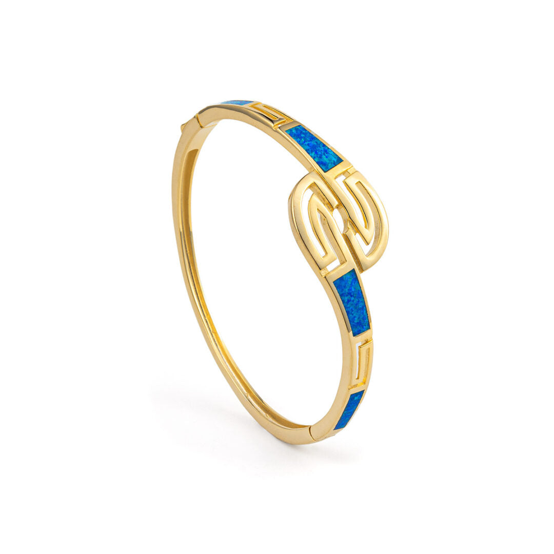Double Meander Opal Bangle Bracelet - 925 Sterling Silver