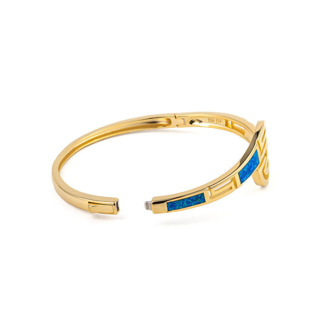 Double Meander Opal Bangle Bracelet - 925 Sterling Silver