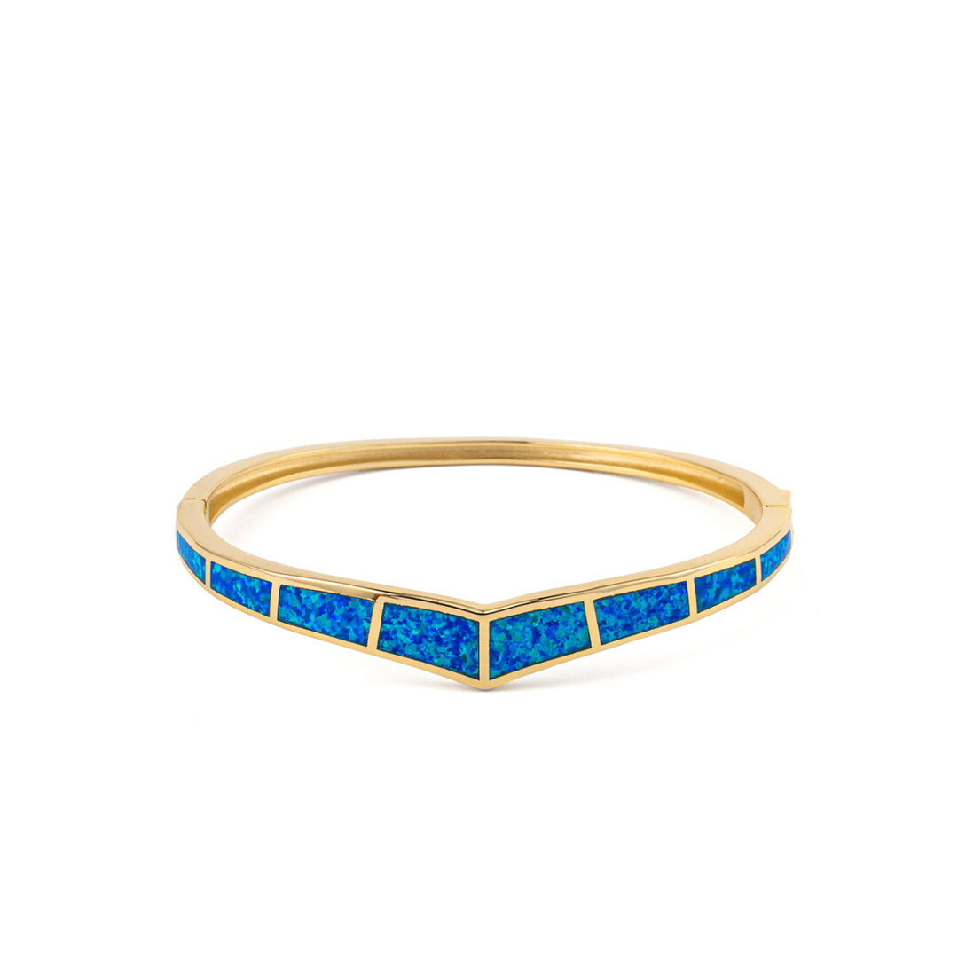 Blue Opal Bangle Bracelet - 925 Sterling Silver