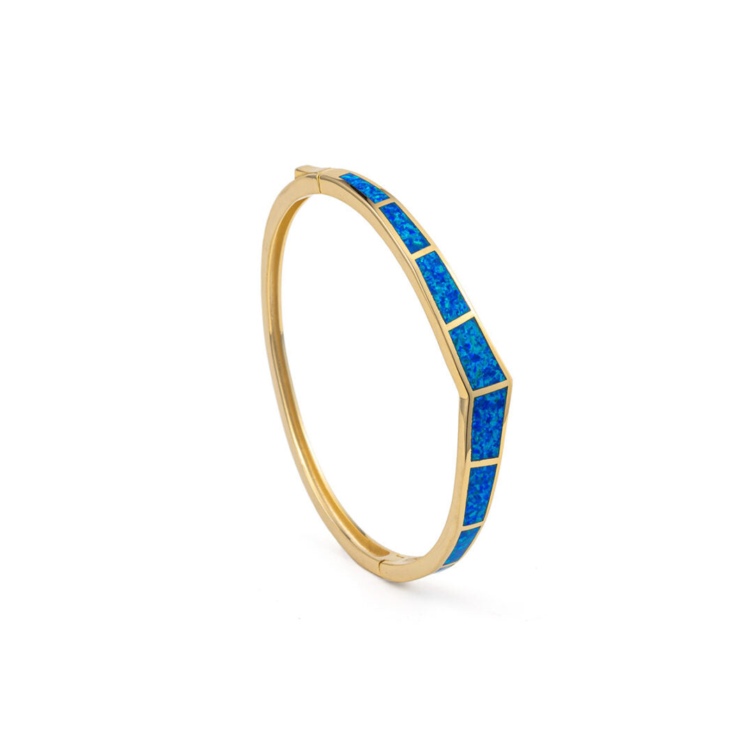 Blue Opal Bangle Bracelet - 925 Sterling Silver