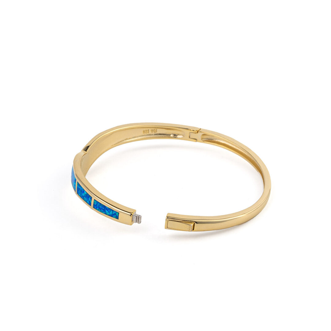 Blue Opal Bangle Bracelet - 925 Sterling Silver
