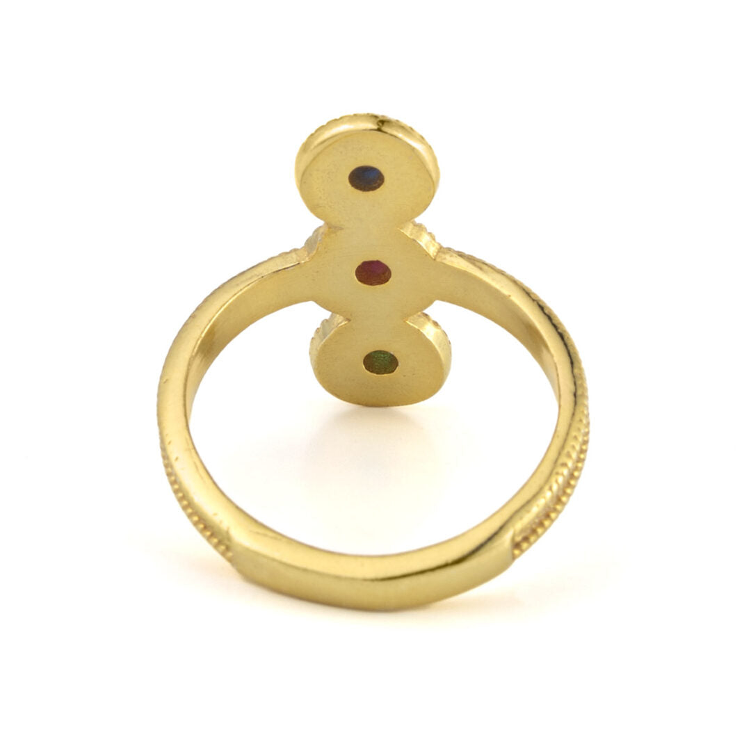 Byzantine Circles Ring with Stones - 925 Sterling Silver and Gold Plated