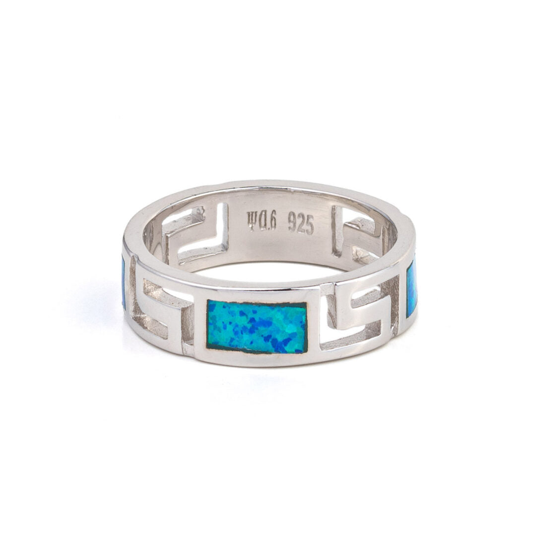 Meander Blue Opal Ring – 925 Sterling Silver