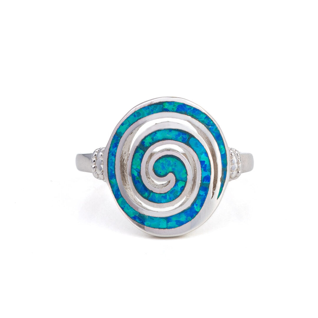 Spiral Blue Opal Ring – 925 Sterling Silver