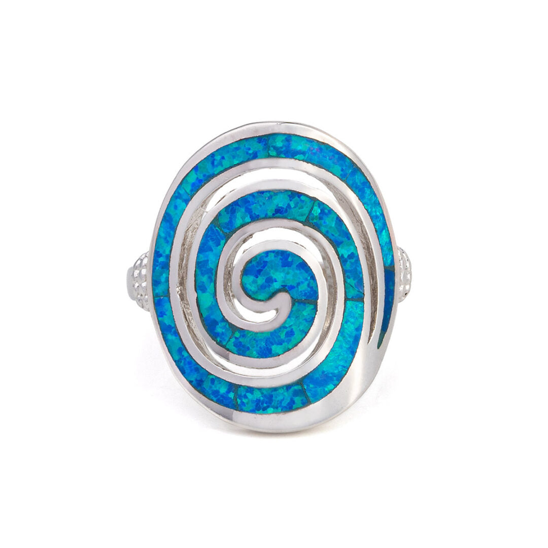 Spiral Ring – 925 Sterling Silver and Blue Opal